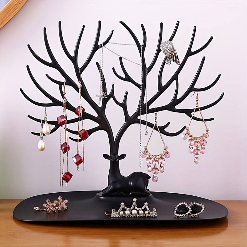 Multi-functional Jewelry Organizer: 1 Tree-shaped Jewelry Stand, 1 Glass Tray, And 1 Watch Holder - Perfect For Earrings, Necklaces, Bracelets, And Watches - Made Of Pp Material, Jewelry Towers