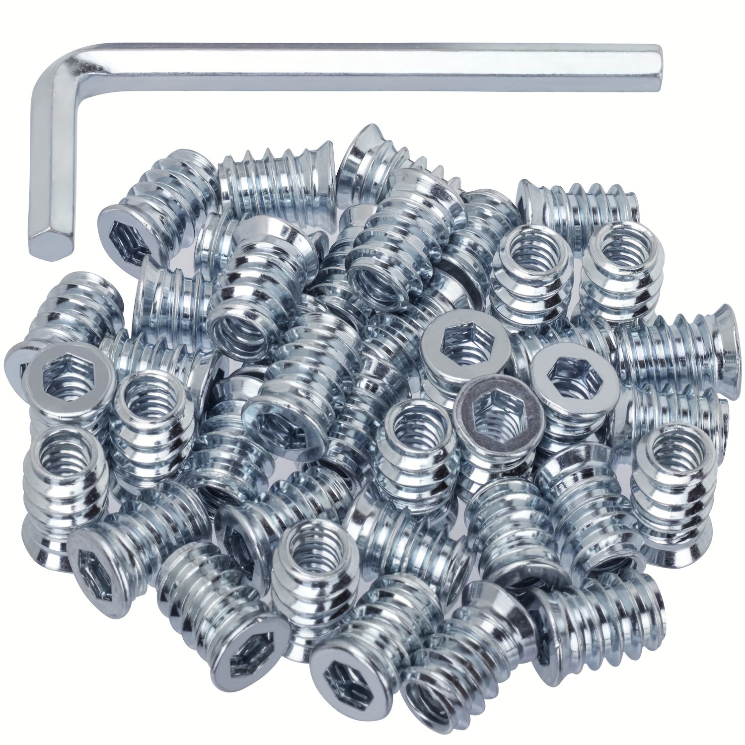 

40- Inserts 1/4"- 15mm, Galvanized Snap-in Inserts For Wood , Fully , Thread - Includes M6 Hex Key