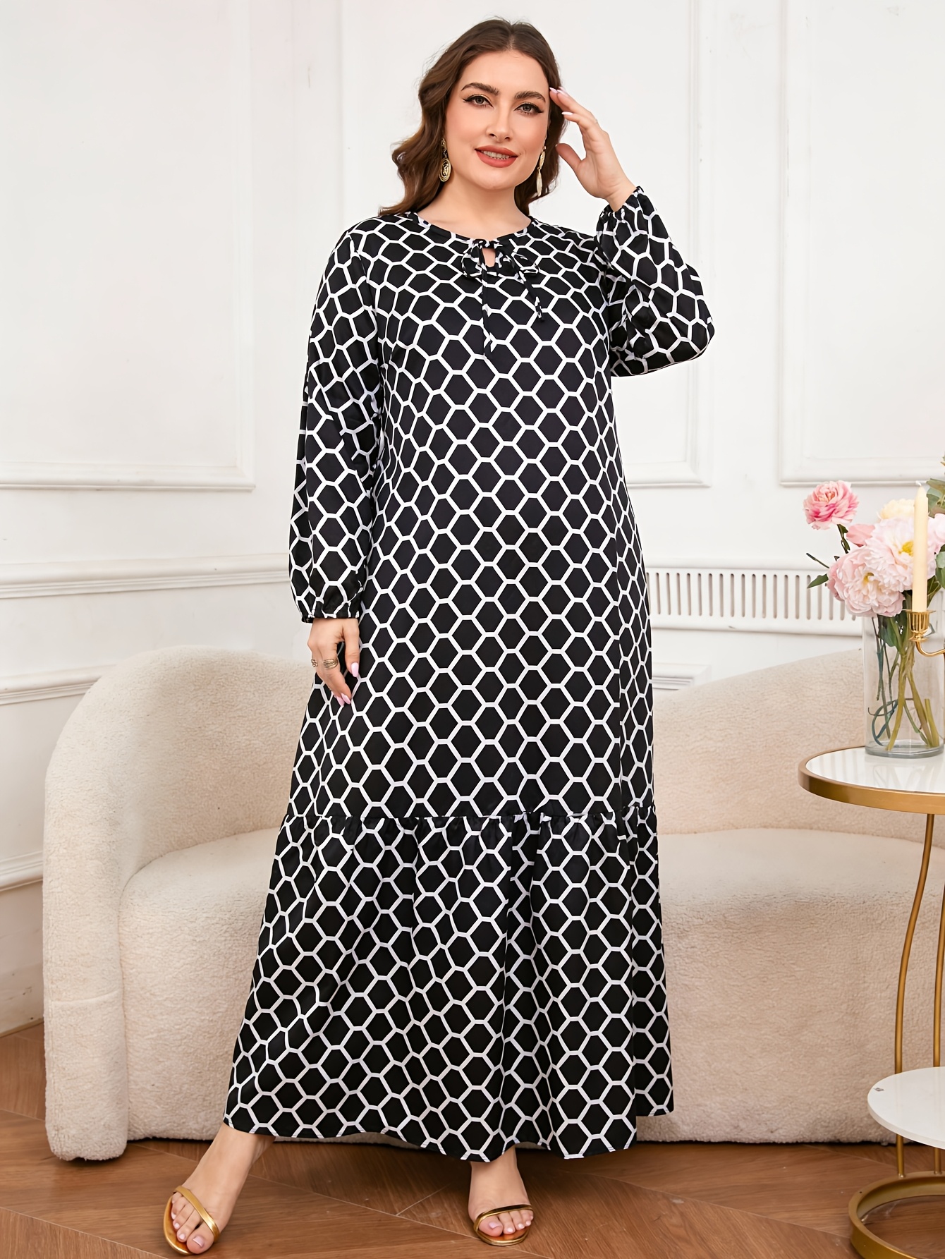chinese dress ladies Astr The Label | Revery Floral Long Sleeve Maxi Dress in Plus Size - Blue Green Abstract