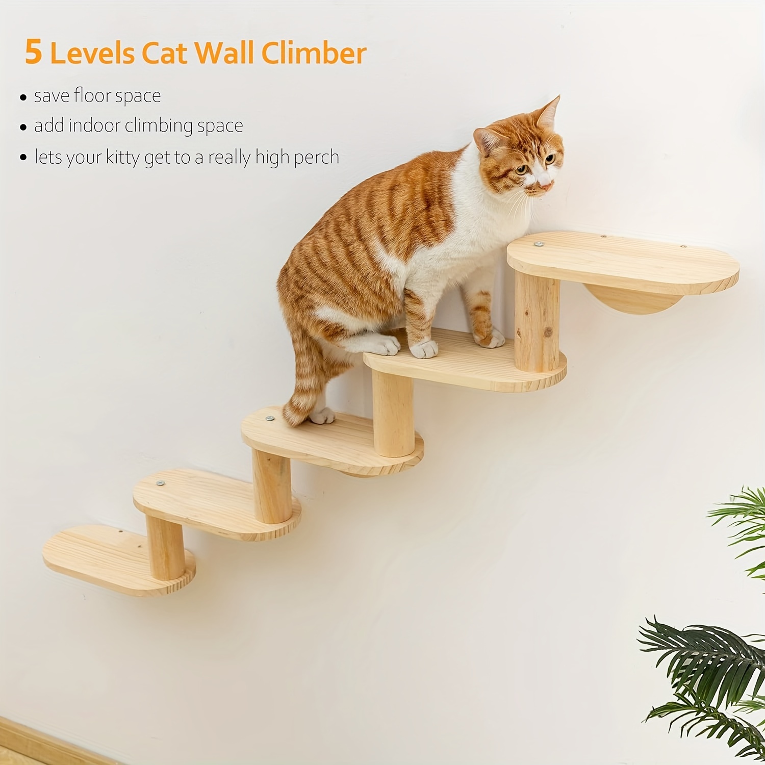 popular 3 level wall mounted cat climber shelf sturdy wooden cat tree with perches ladder festive indoor activity center for kitties christmas decor details 7