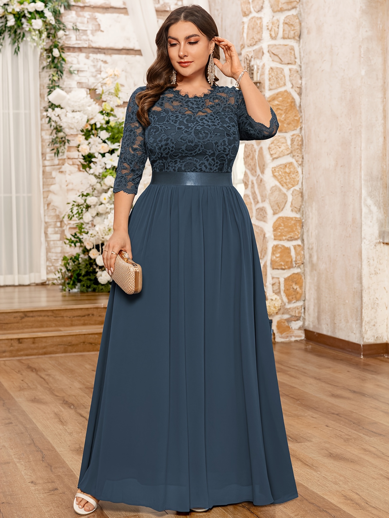 green emerald velvet dress Zapaka Women Blush Floral Plus Size Prom Dress Printed Princess Sweetheart Tiered Long Formal Dress with Slit, Blush / US24W main image 0