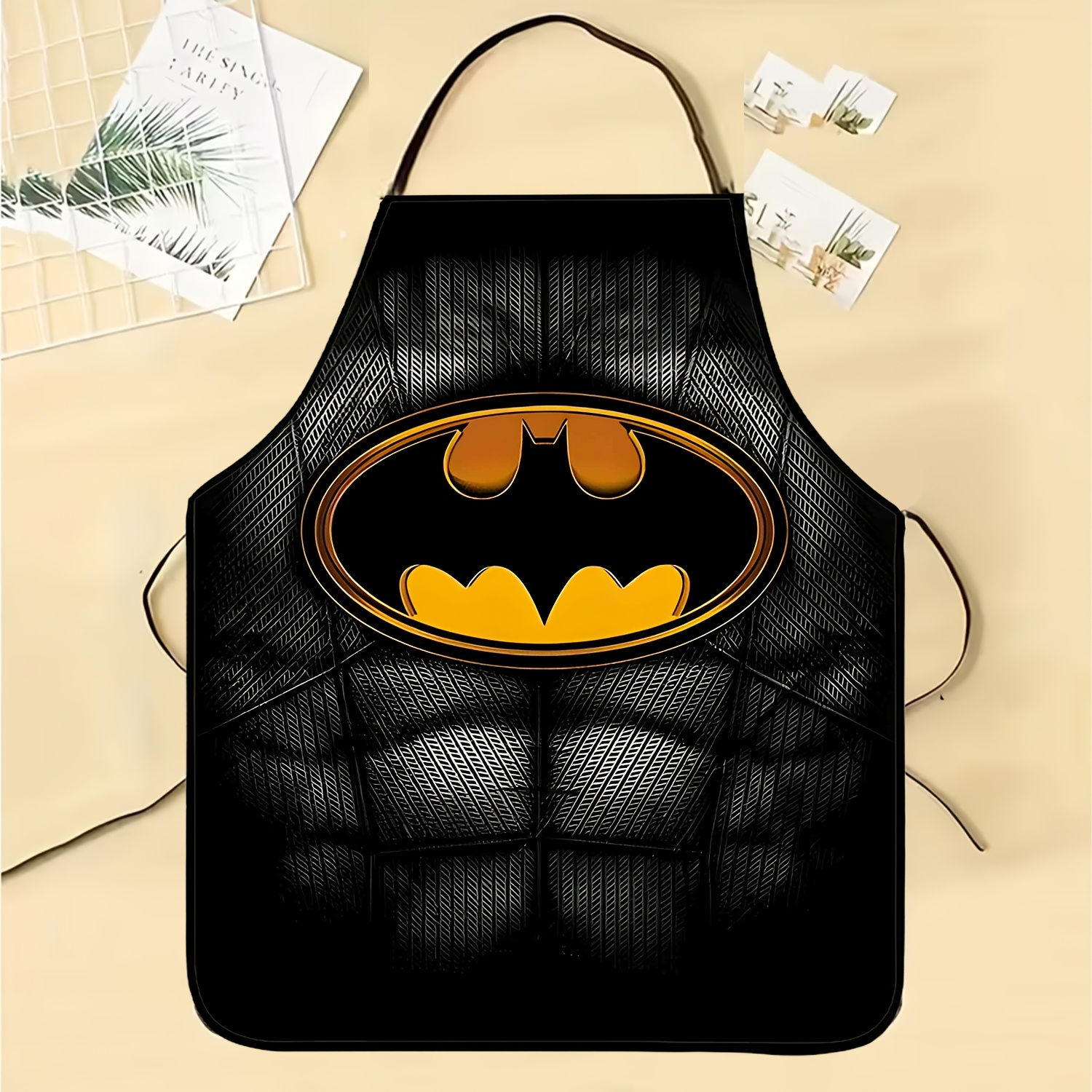 TEMU 1pc Soft Fabric Kitchen Apron | Batman Logo - Durable Kitchen Gear, Protects Clothes From Stains, Cooking, Baking, And Kitchen Work | Suitable