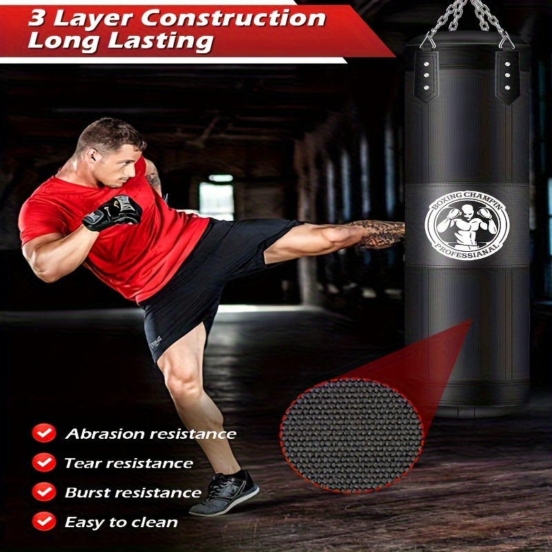 TEMU Boxing Bag For Adults, 4ft Pu Heavy Duty Boxing Bag With Chain Hanging Hook For Kickboxing Muay Thai Karate Judo Taekwondo Home Gym Training Hanging Boxing Bag, No Padding