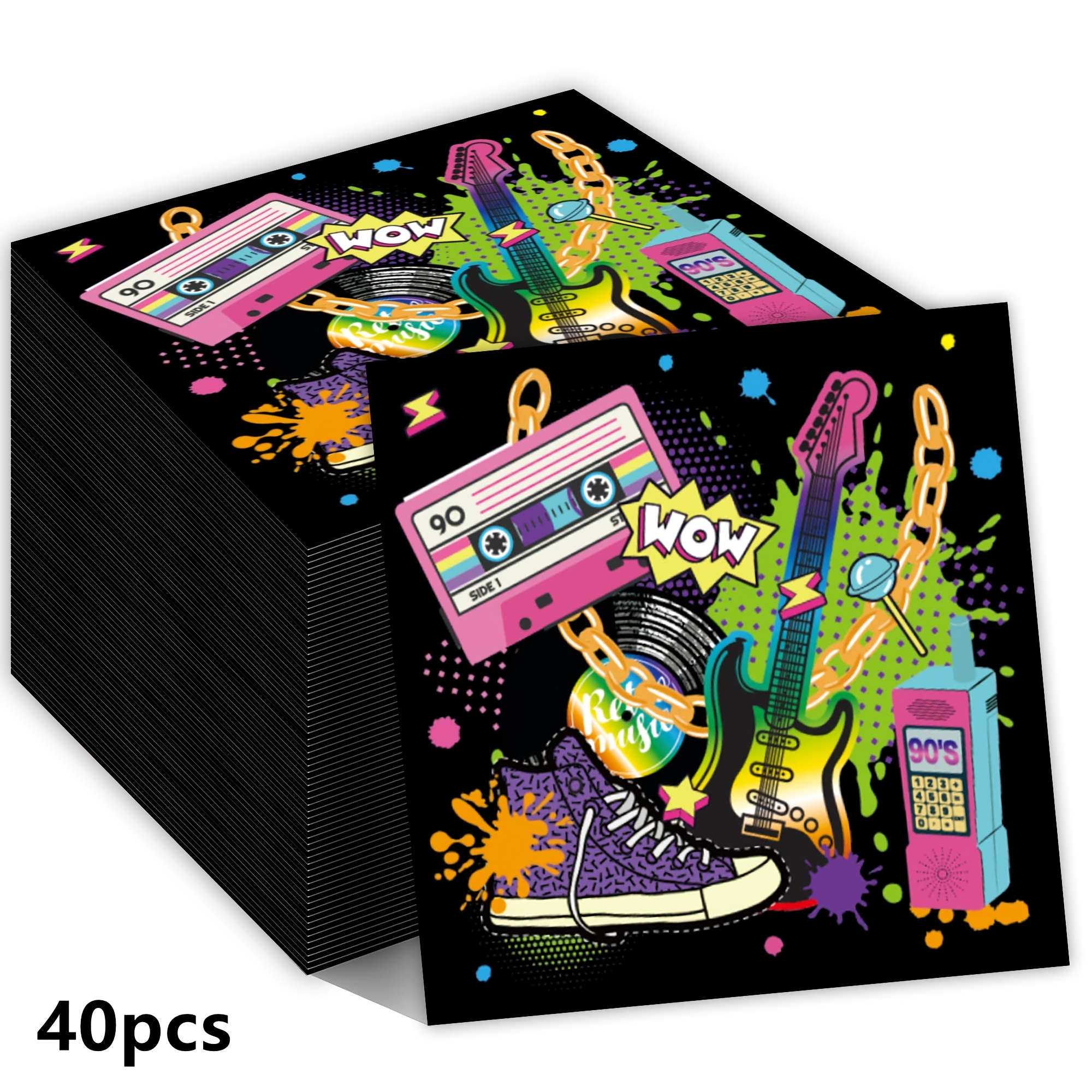 TEMU 40/60/80pcs 90s Hip Hop Disco Party Napkins, 90's Theme Decorative Napkins For 1990s Dance Party, Back To The 90s Decorations, 90s Throwback
