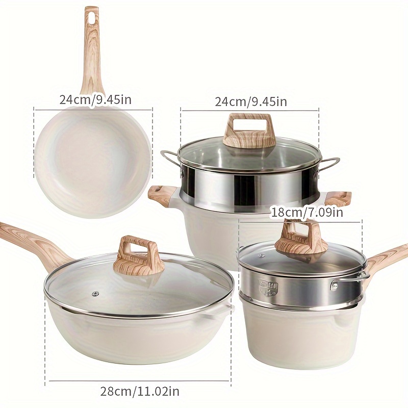 4pcs beige non stick cookware set   steak egg pancake frying pans for gas induction stoves   home kitchens details 4