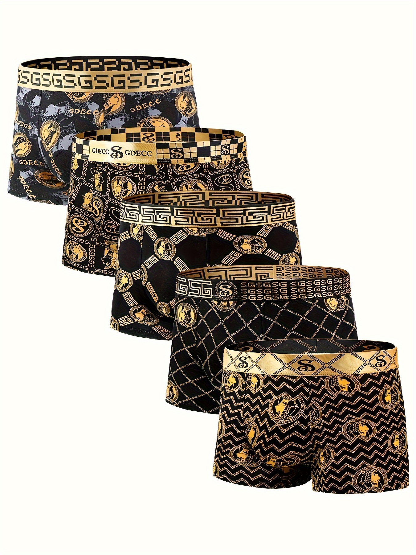 Shop 4/5 Stuks Zwart Gouden Tailleband Luxe * Heren Boxer Briefs, Portret *  Katoen Huidvriendelijk Binnenkruis Ademend Comfortabel Boxer Trunks,  Elastische Sport Shorts, Heren Casual Ondergoed ...