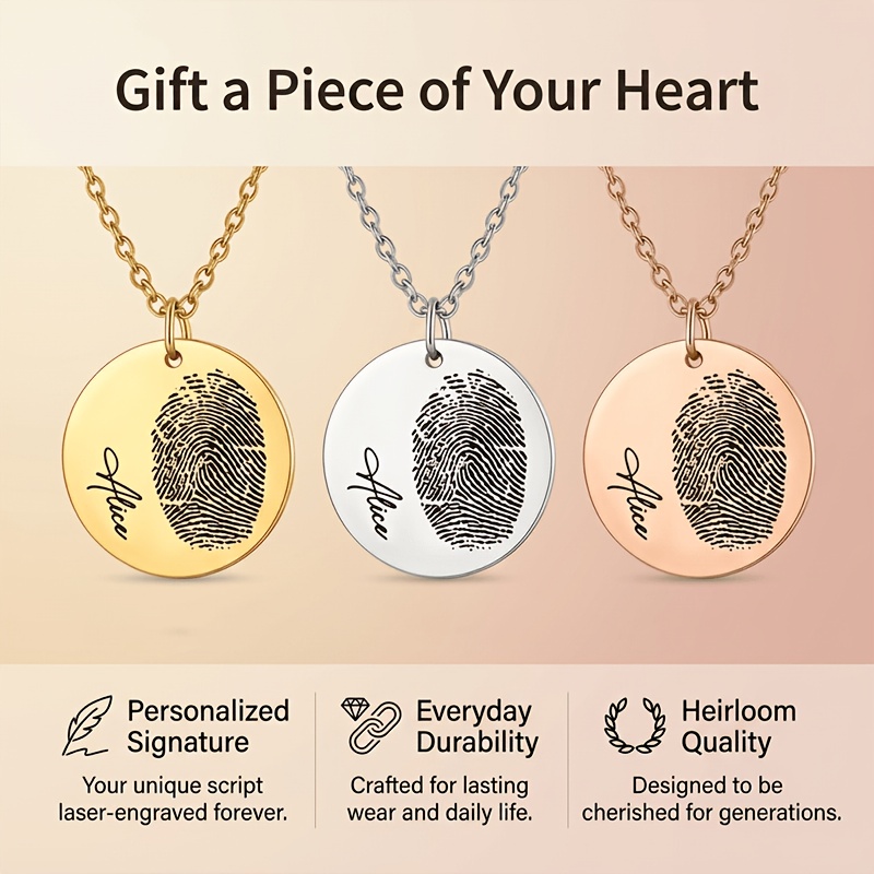 Customizable Fingerprint Name Pendant Necklace