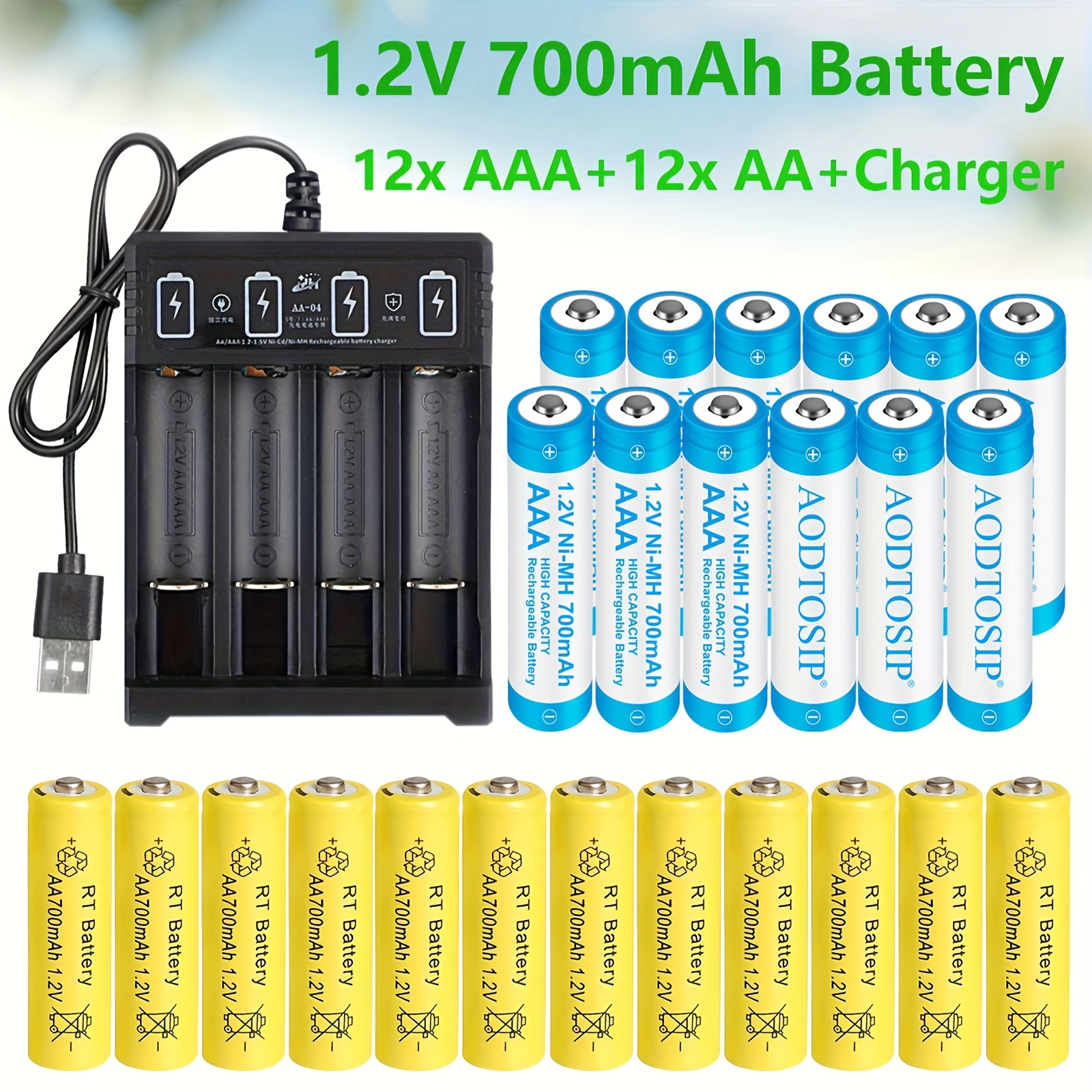 TEMU 8/ Aaa Rechargeable Batteries Combo, Batteries Aa And Aaa Pack, 1.2v Ni-mh Ni-cd Battery, And Lot, Aa & Aaa High-performance Batteries,