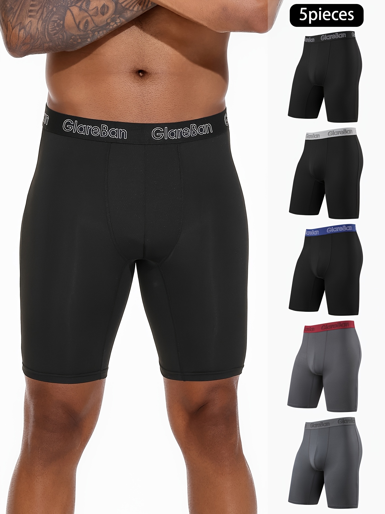 5st långa ben sportboxershorts herrar snabbtorkande märkeskvalitet underkläder mjuka herrunderbyxor bekväma homme boxershorts slips kalsonger