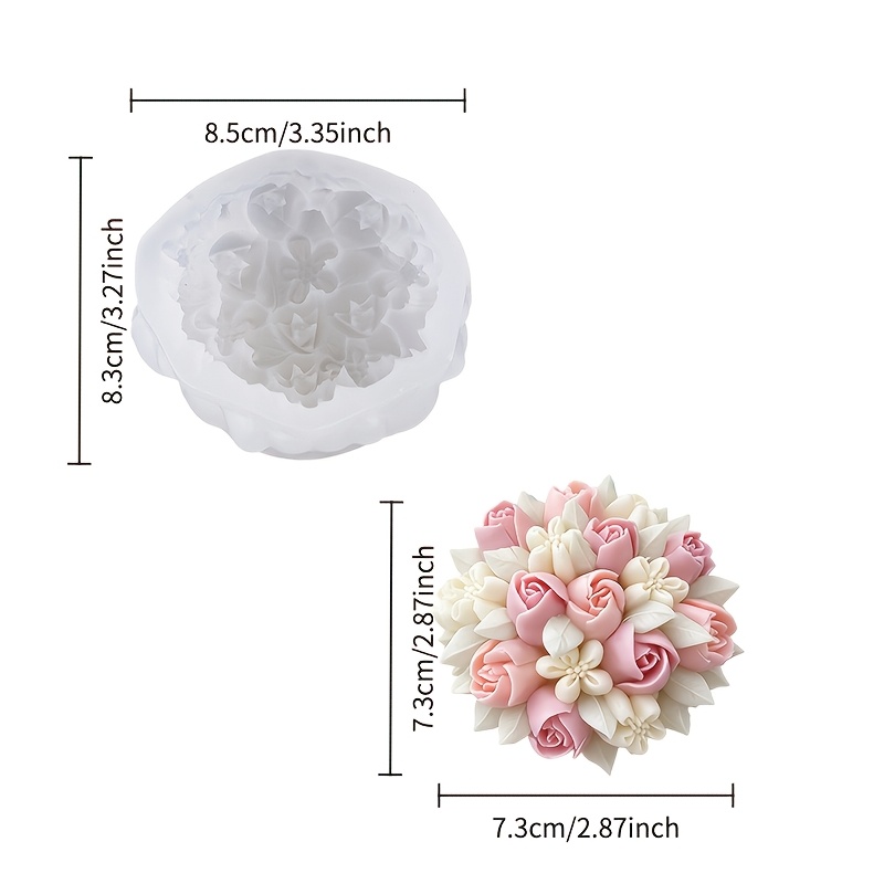 E-shop Elegantes Blumencluster-Form für Diffusersteine, detailliertes Rosen- und geschichtliches Blütenblatt-Design, wiederverwendbare Silikonform für