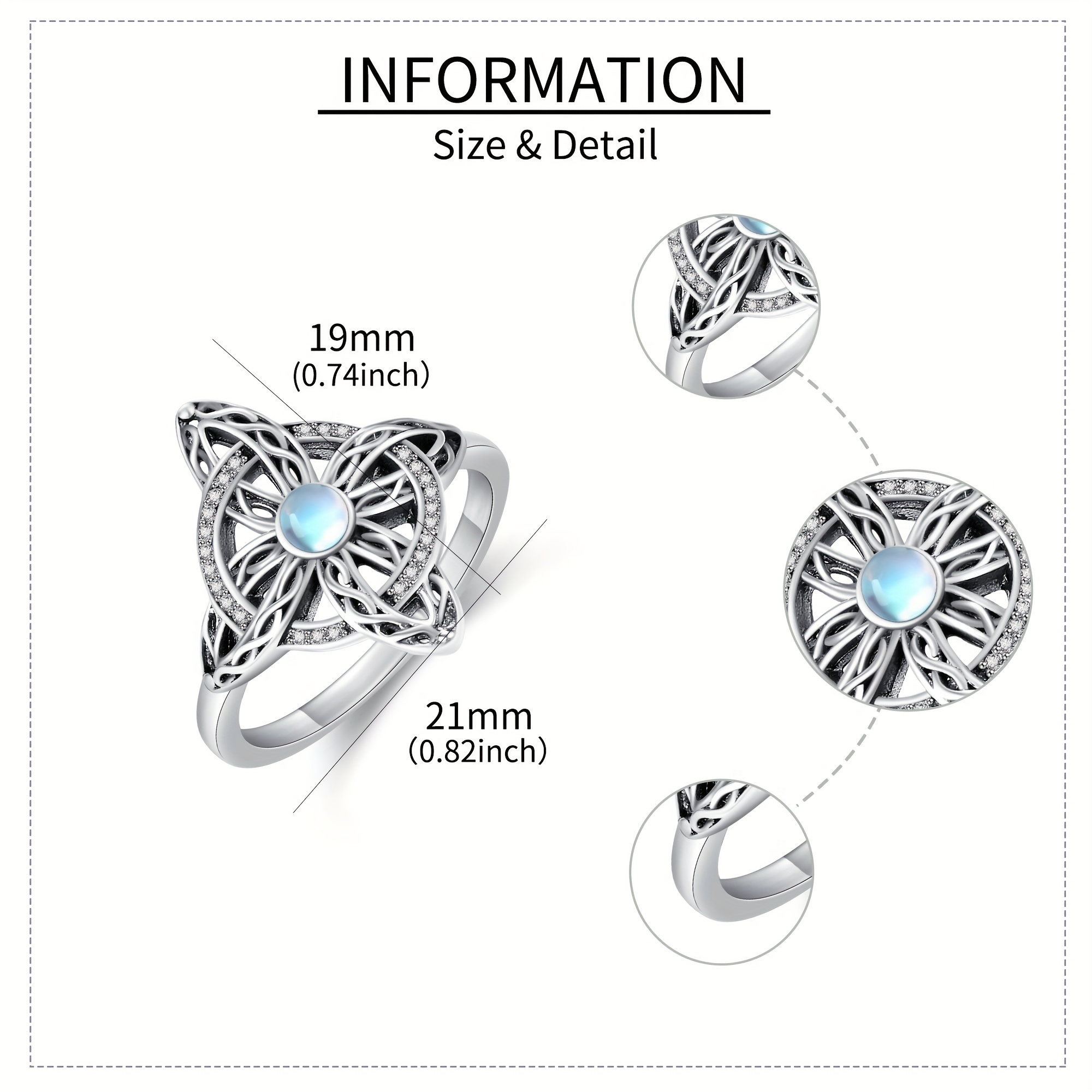 Witch's Knot Ring in 925 Sterling Silver with Moonstone