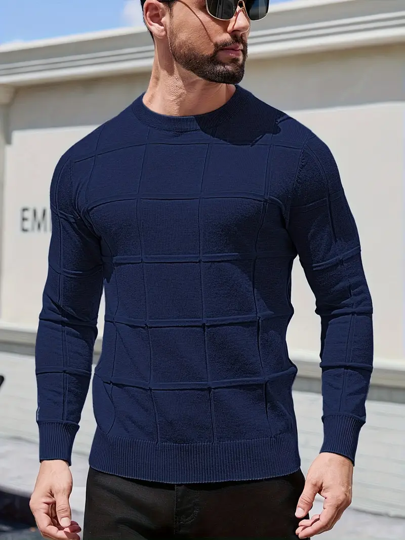 mens heavyweight 100 polyester sweater solid grey round neck long sleeve pullover with h shape silhouette ribbed neckline machine washable casual formal wear durable everyday layering essential Product details 7