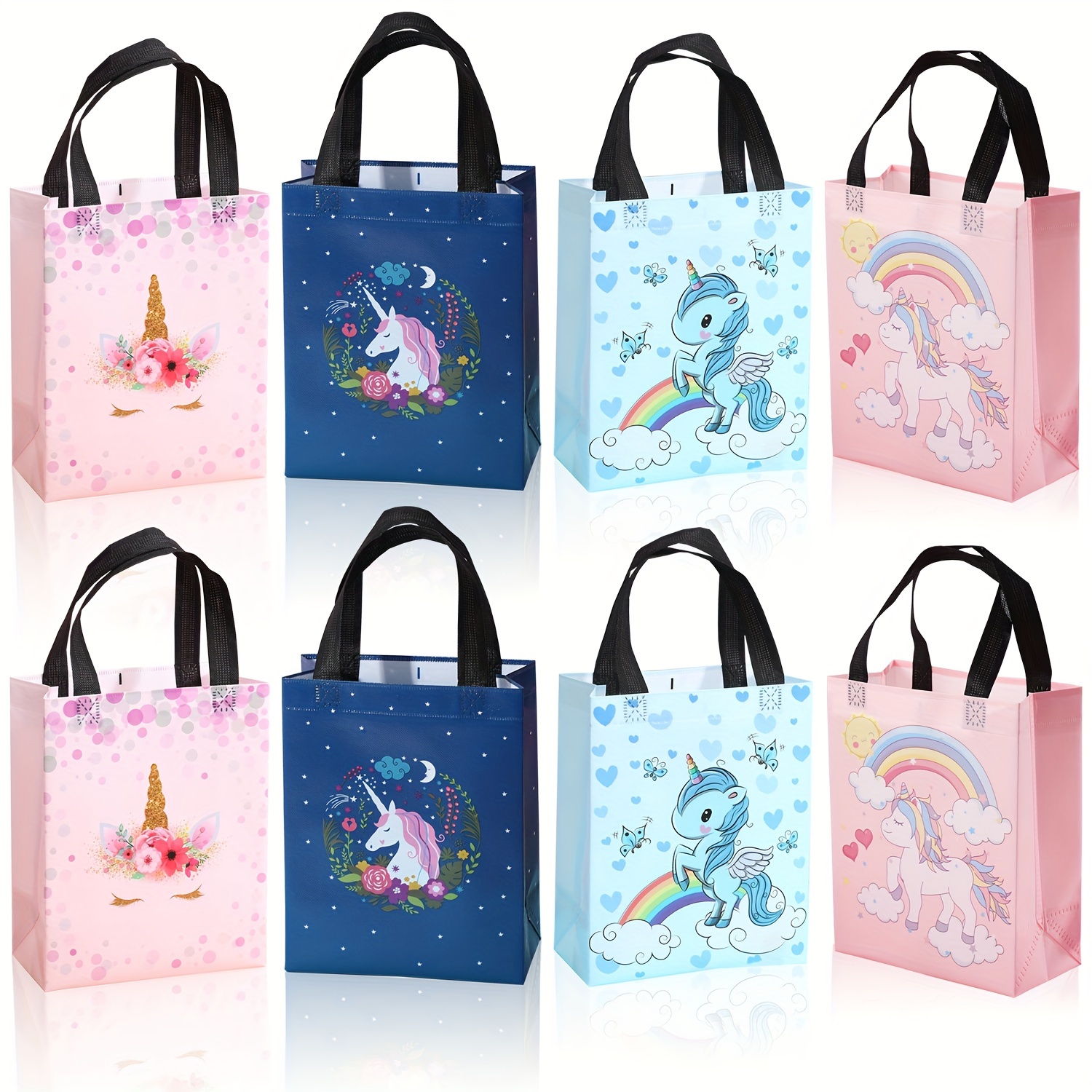 Image of Gift Bags - 4/8pcs, Reusable Non-woven Fabric Tote Bags For Birthday Parties & More, Assorted Colors, 20x26x10cm