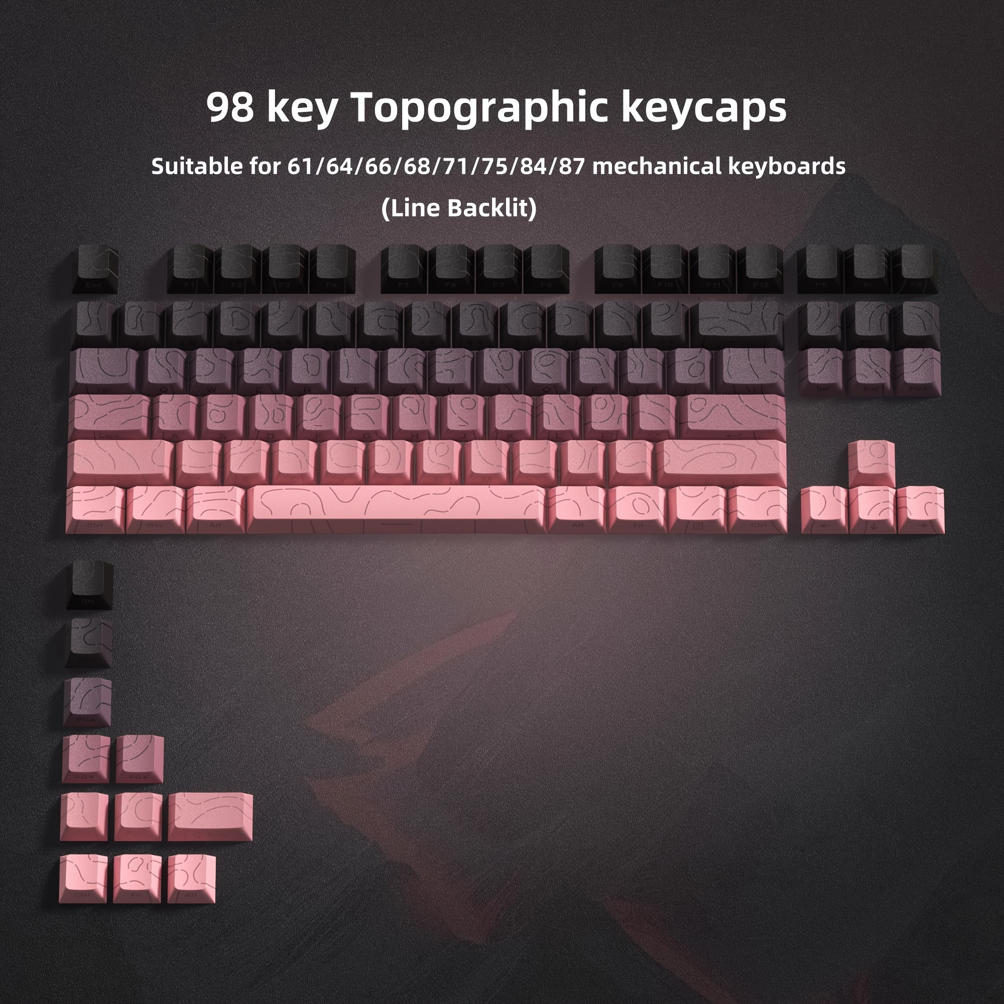 Temu Jmtctech Black Pink Cracked -The-Dark Keycap Set - Pbt+Pc Cherry Profile , Diy Compatible With 61/64/68/75/84/87/98/104/108 Keyboards, Smooth-image