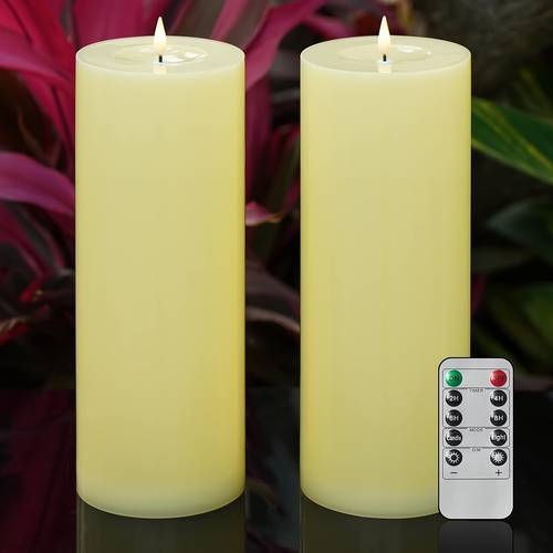 1 2pcs large remote controlled flameless led candle light with timer outdoor battery powered flameless realistic flickering wax suitable for porch table decor wax remote included