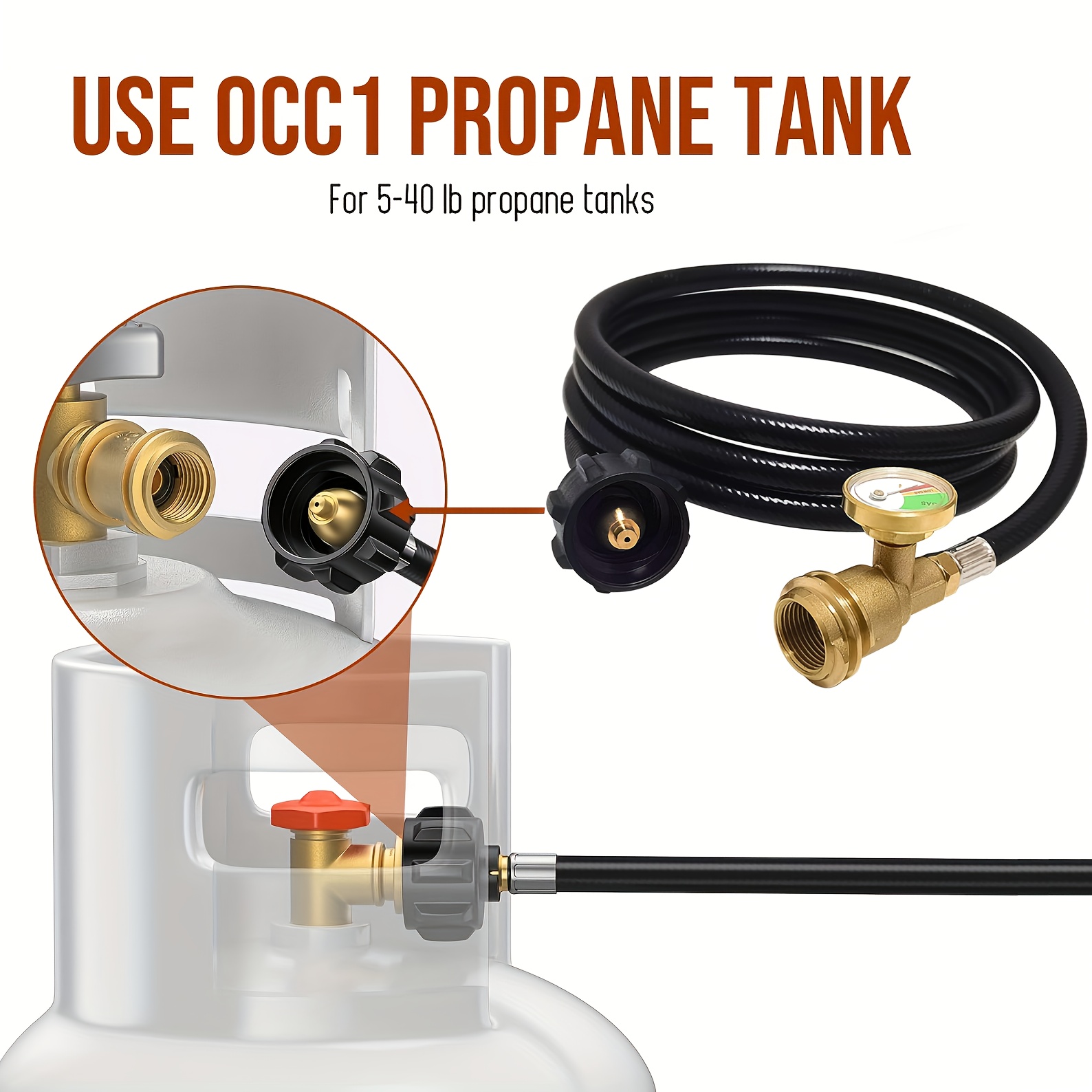 

12 Feet Propane Hose With Gauge, Adapter Converts Pol Lb Lp To Qcc1 For Gas Grill, Stove And More Propane Appliances