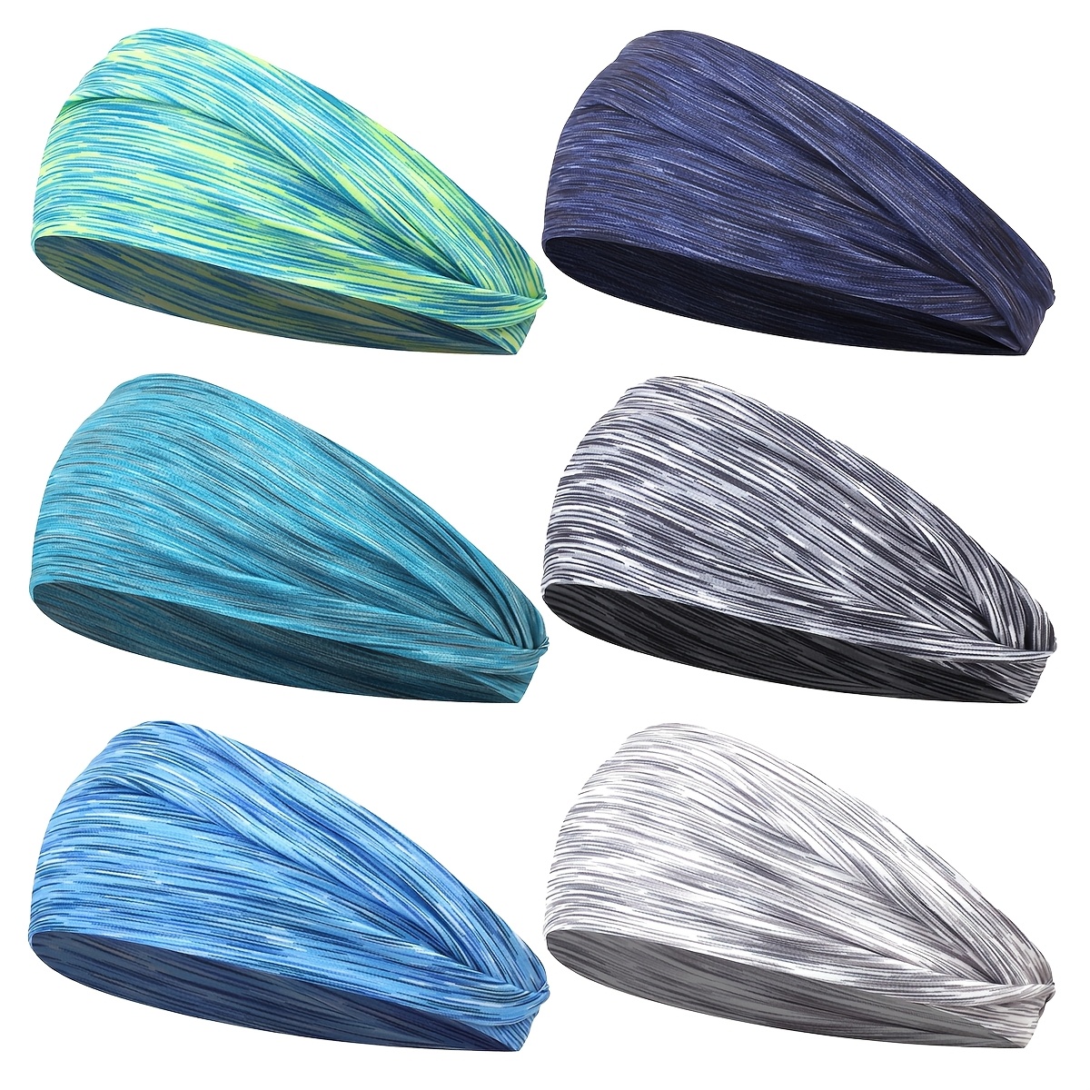 TEMU 6 piezas de cintas para la cabeza deportivas unisex a rayas, coloridas, absorbentes de , antideslizantes, transpirables. Cintas para la cabeza
