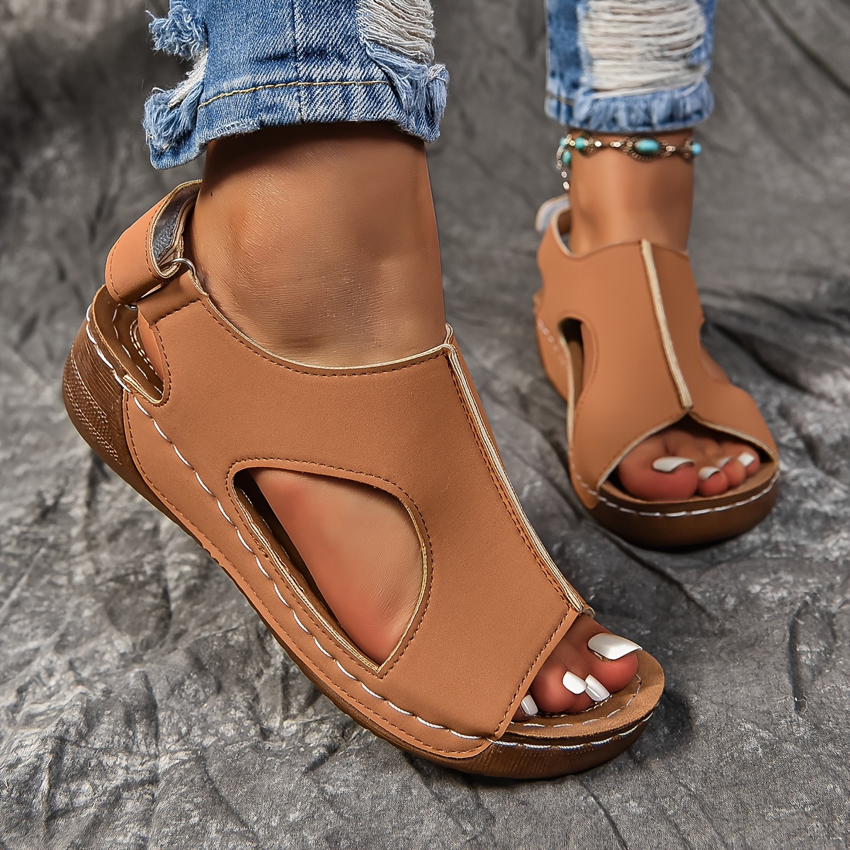 women s solid color wedge heeled sandals casual open toe details 20