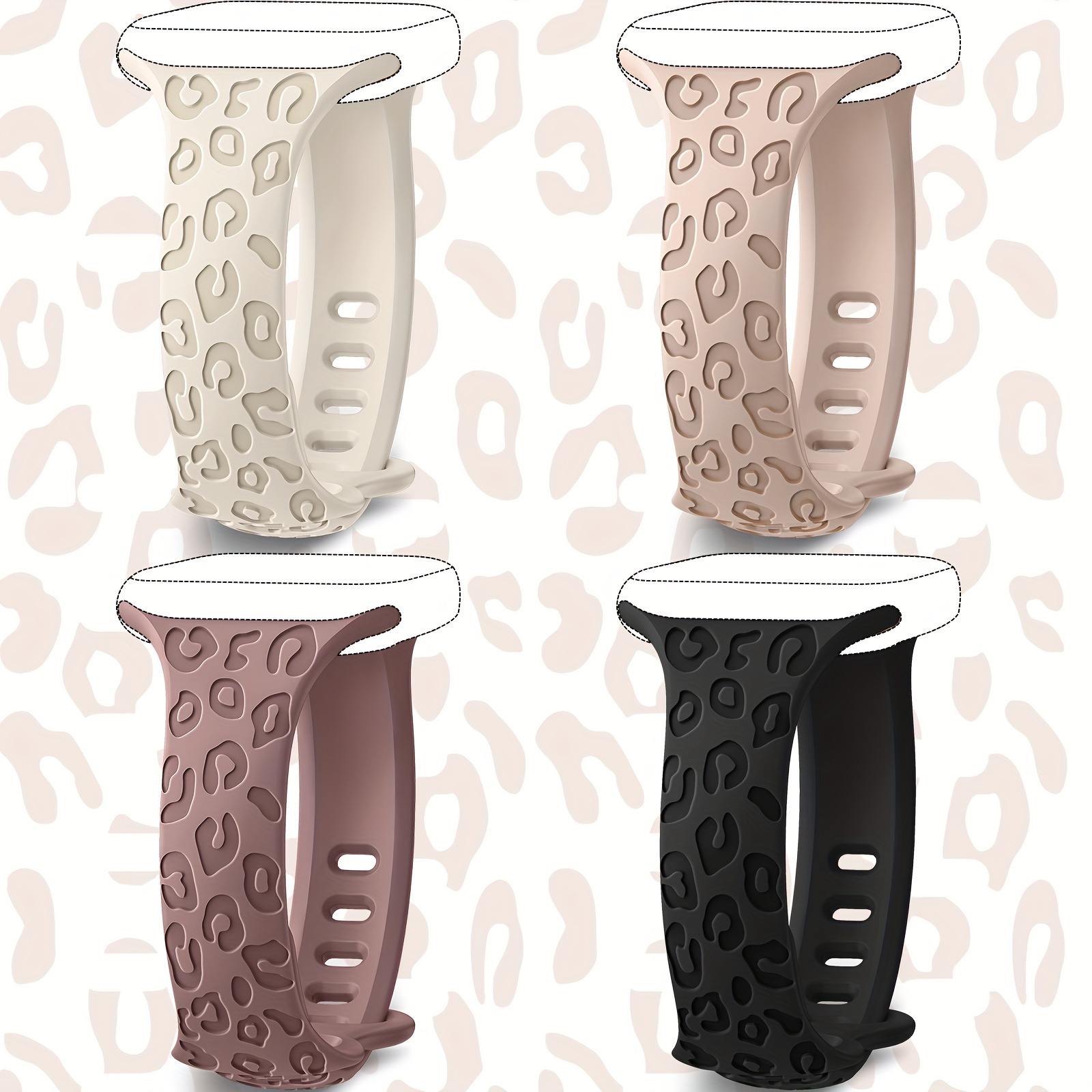 

4 Pack Leopard Print Strap Compatible With Iwatch Strap 41mm 40mm 38mm 49mm 45mm 44mm 42mm, Soft Silicone Waterproof Strap Compatible With Iwatch Series Ultra 9 8 7 6 5 4 3 2 1, Watch Bands For Women