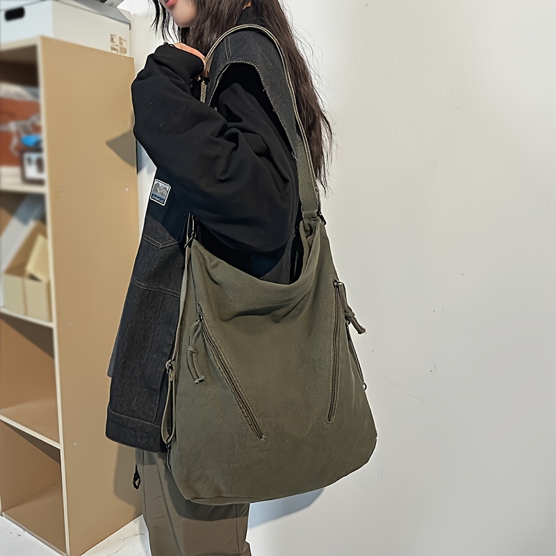 

Oversized Canvas Tote Bag, Shoulder Backpack With Solid , Fashionable Casual Commuter Crossbody Bag, Large Capacity Canvas Single Strap Hobo Bag