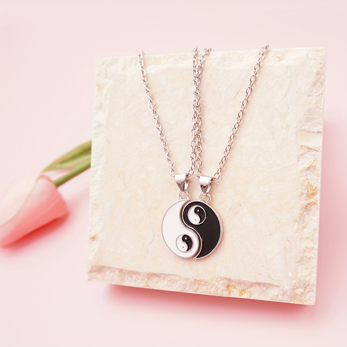 2pcs Best Friends Taichi Pendant Necklaces, Adjustable
