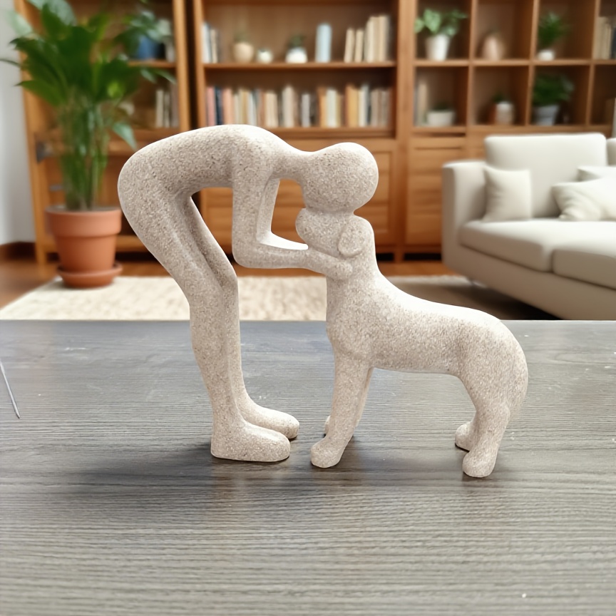 E-shop 1 Kreative Hundeskulptur Deko, Niedliche Mann-und-Hund-Statue für Büro, Wohnzimmer, Schlafzimmer, Familien-Dekoration – als Geschenk für