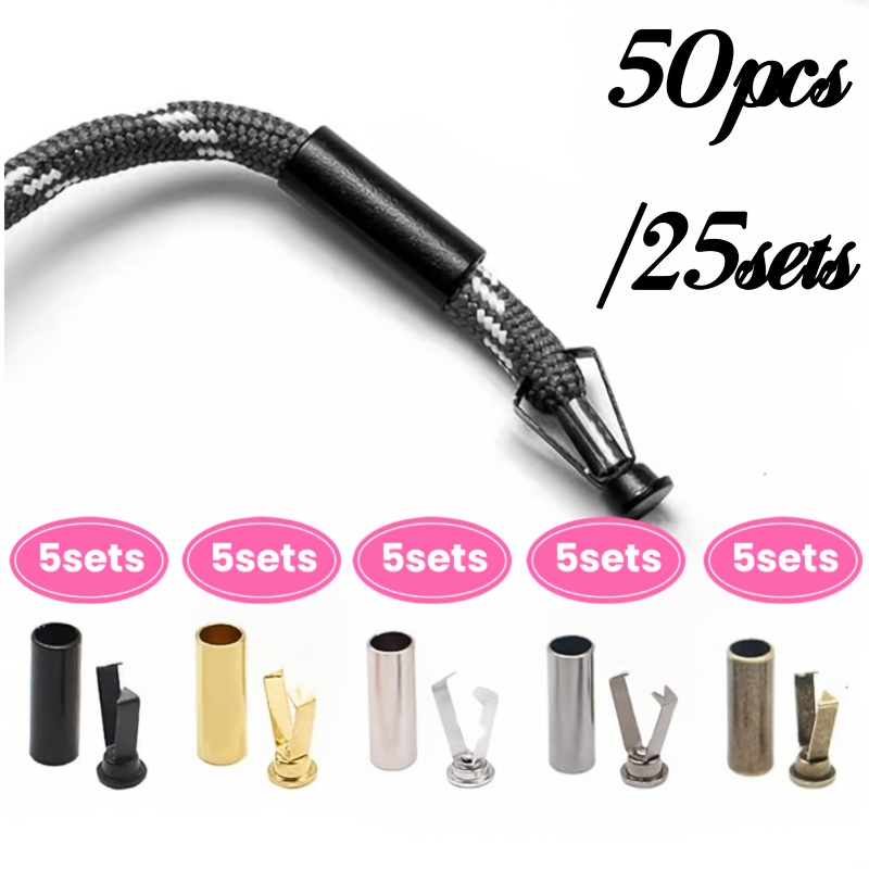 Image of 50pcs 25 Pairs 5-color Shoelace Tip Alloy For Diy Shoelace Tip Protectors, Alloy Shoelace Ends And Cord End Metal Replacement Heads, Suitable For Shoelaces Or Clothing, Etc.