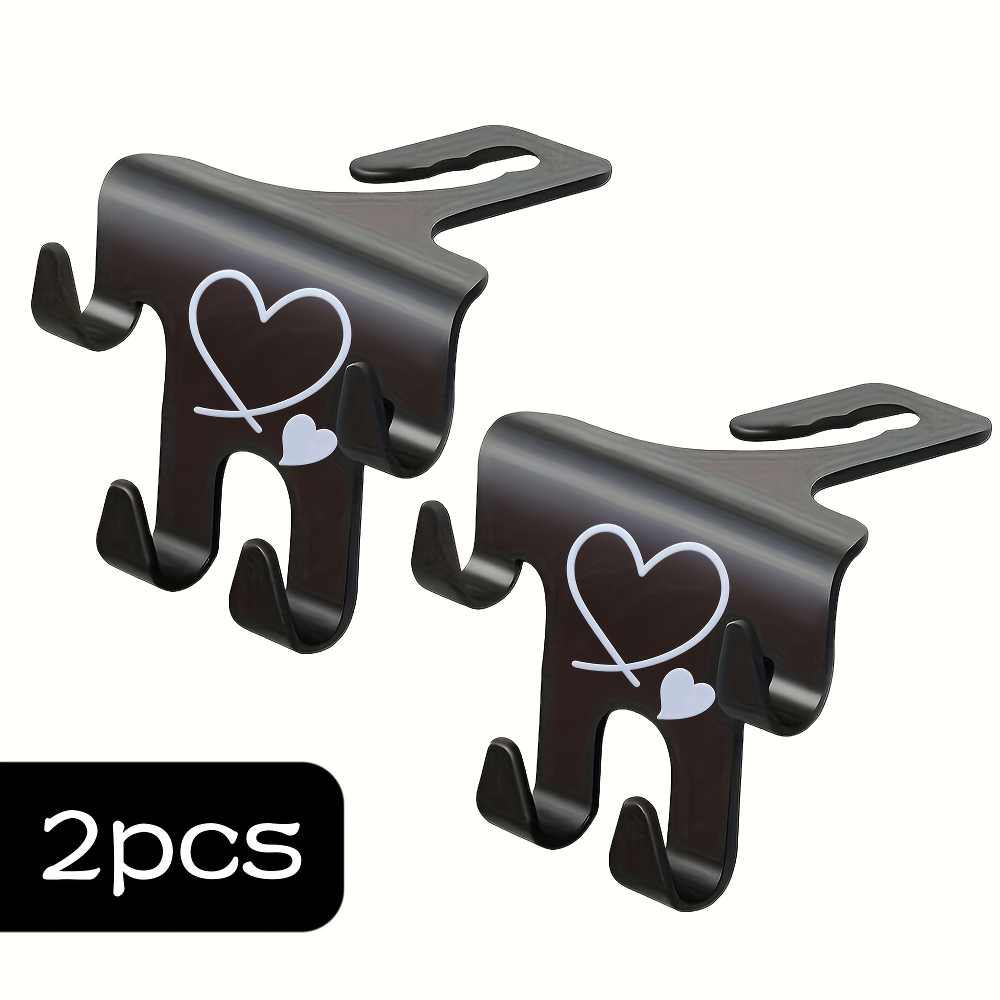 TEMU 2pcs Heart Pattern Car Storage Hooks, Hooks, Multifunctional Car Storage Devices, Mobile Phone Brackets And Rear Seat Organizers, Suitable For