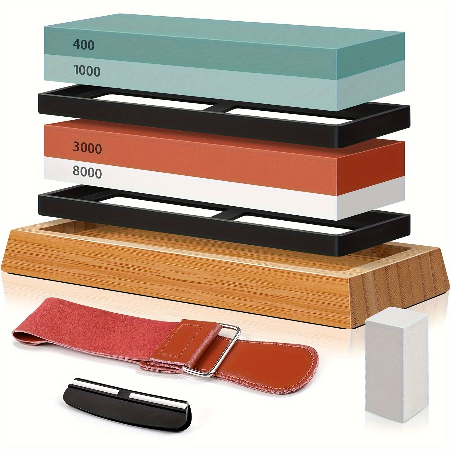 

Knife Sharpening Stone Set 4 - 400/1000/3000/8000, , Strop & For Sharpening And Polishing