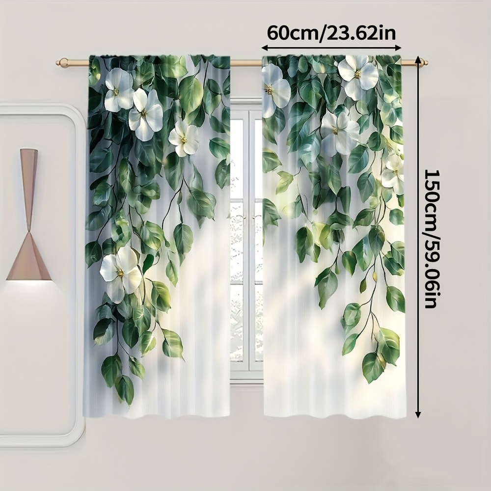 TEMU 2pcs, Simple Curtains, Green Leaf Decoration Pattern, Durable Polyester, For Ideal For Living Room, Kitchen, Bedroom And Office Decoration,