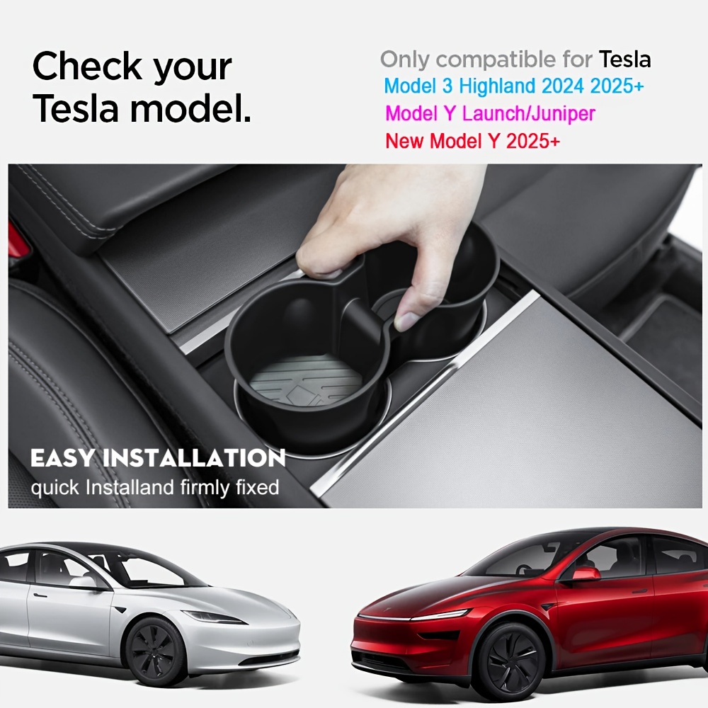 Suitable For For 2025+, Model 3 2024+ Tpe Center Console Cup Holder Insert, Cup Lid Stopper, Quiet Pad, Dust-proof, Easy To Clean