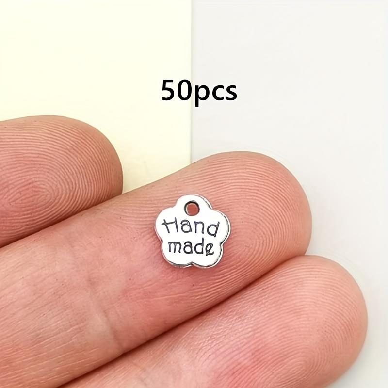 TEMU 50pcs Of 'handmade' Small Flower-shaped Charm Pendants, 8mm, Bohemian Style Fashionable Jewelry Additions, Handcrafted Earring, Bracelet, And