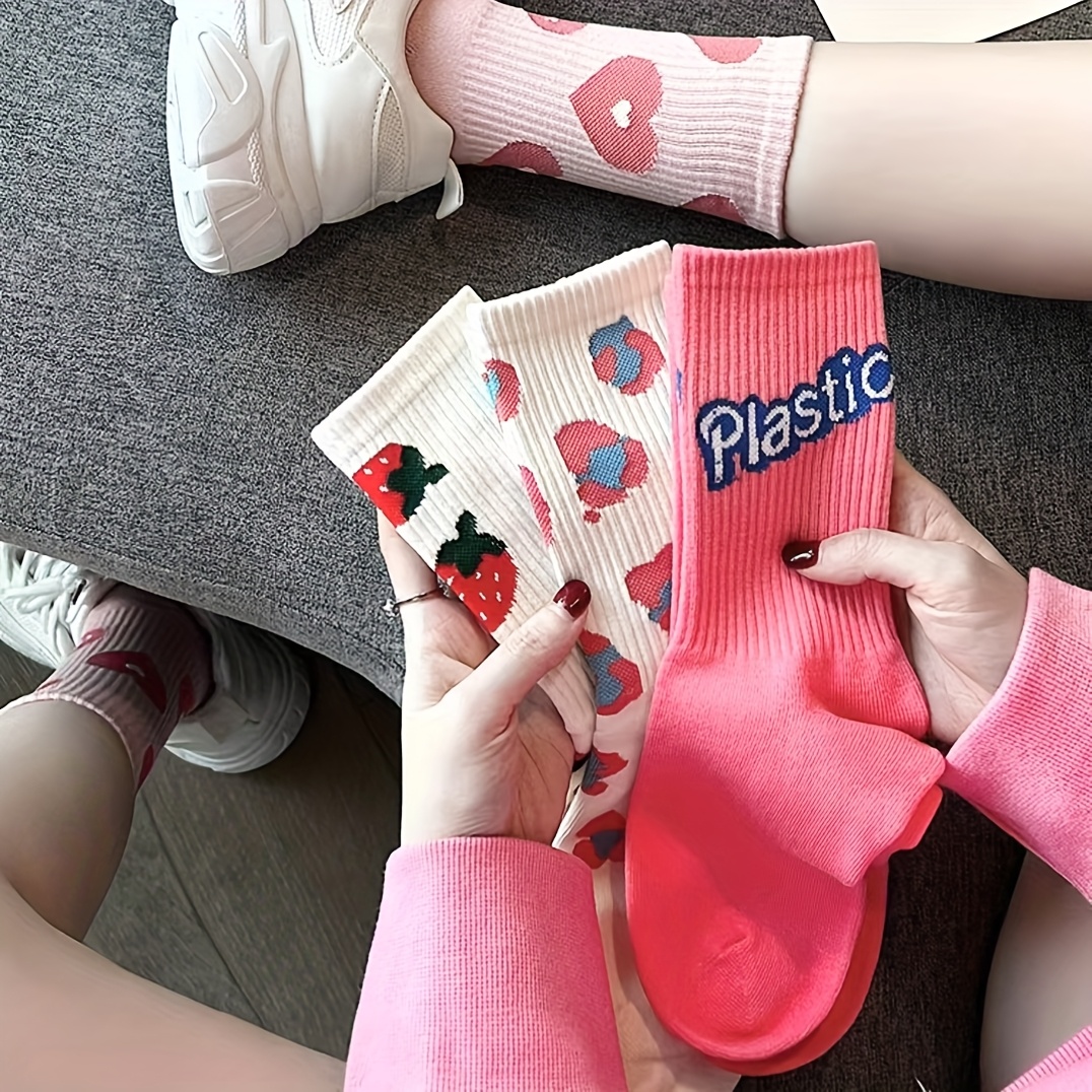 

Lot de 4 Chaussettes pour Femmes, Cœur et Rose , en Polyester, Confortables pour