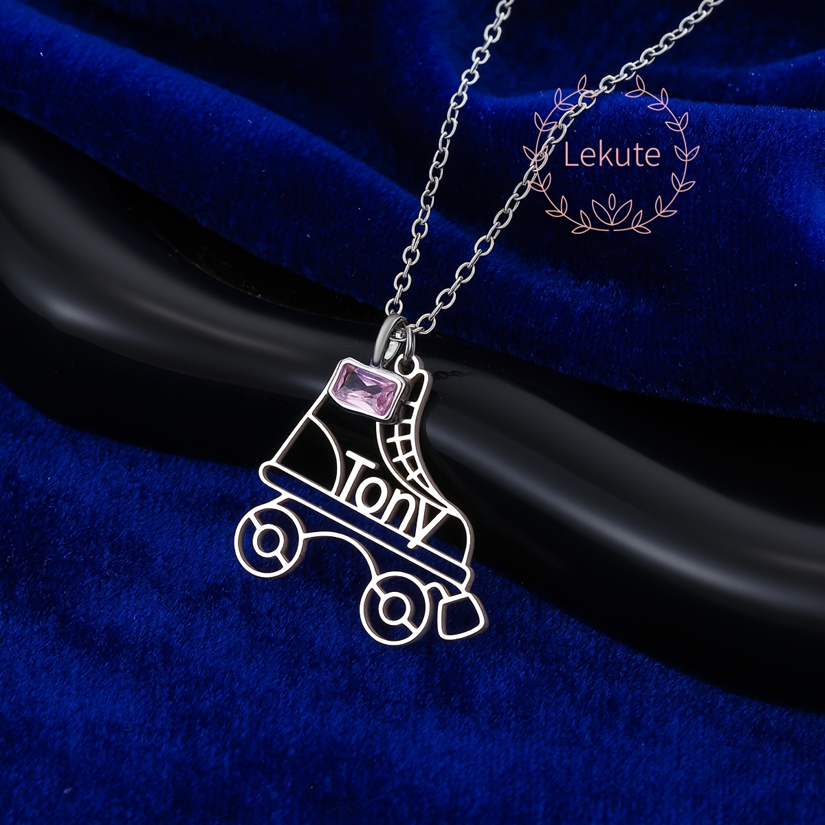 TEMU Collar personalizado Tony Content con forma de patín de corte único y elegante - Collar de acero inoxidable con diseño - Accesorio transparente