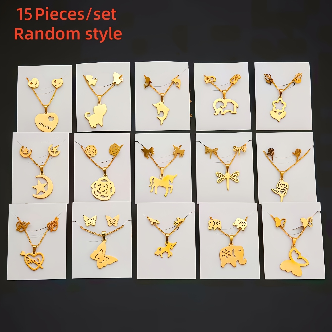 TEMU 15 Sets Fashion Flowers Heart Earrings And Necklace Set For Women Mix Style Durable Jewelry Casual Daily Wear Style