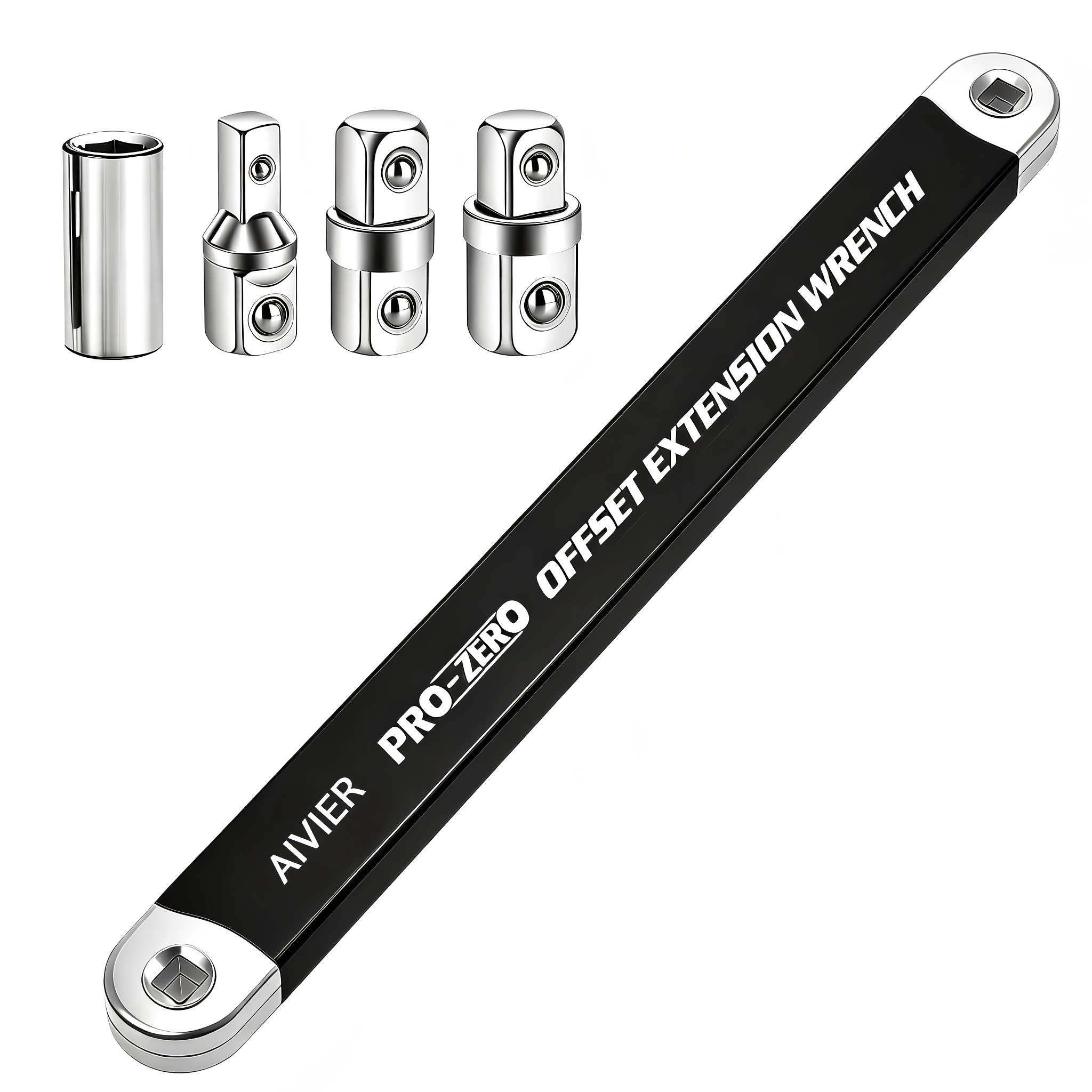 2-in-1 Multifunctional Ratchet Extension Wrench | Includes 1/2", 1/4", And 3/8" Square Adapters, 180-degree Rotation, High Torque, Non-slip Handle, Durable Metal, Automotive Repair Hand Tool