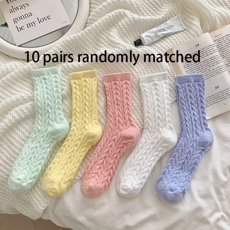 10 Pairs Of Women's Mixed Socks With Random Colors, Thick And Colorful Mid Tube Cold Socks