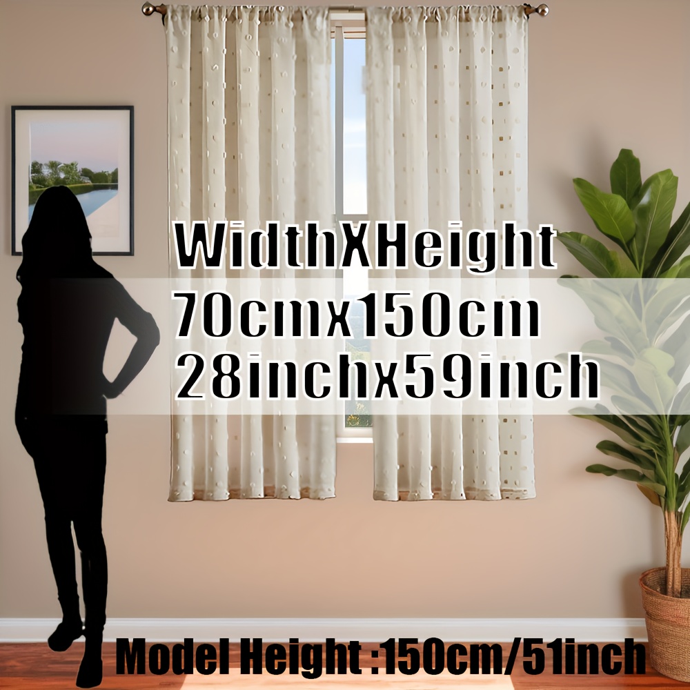 TEMU 2 Panels Cosennatur Beige Polka Dot Pom Pom Tier Curtains, Elegant Tufted Cafe Curtains For Small Window, Breathable Lightweight Privacy Drape