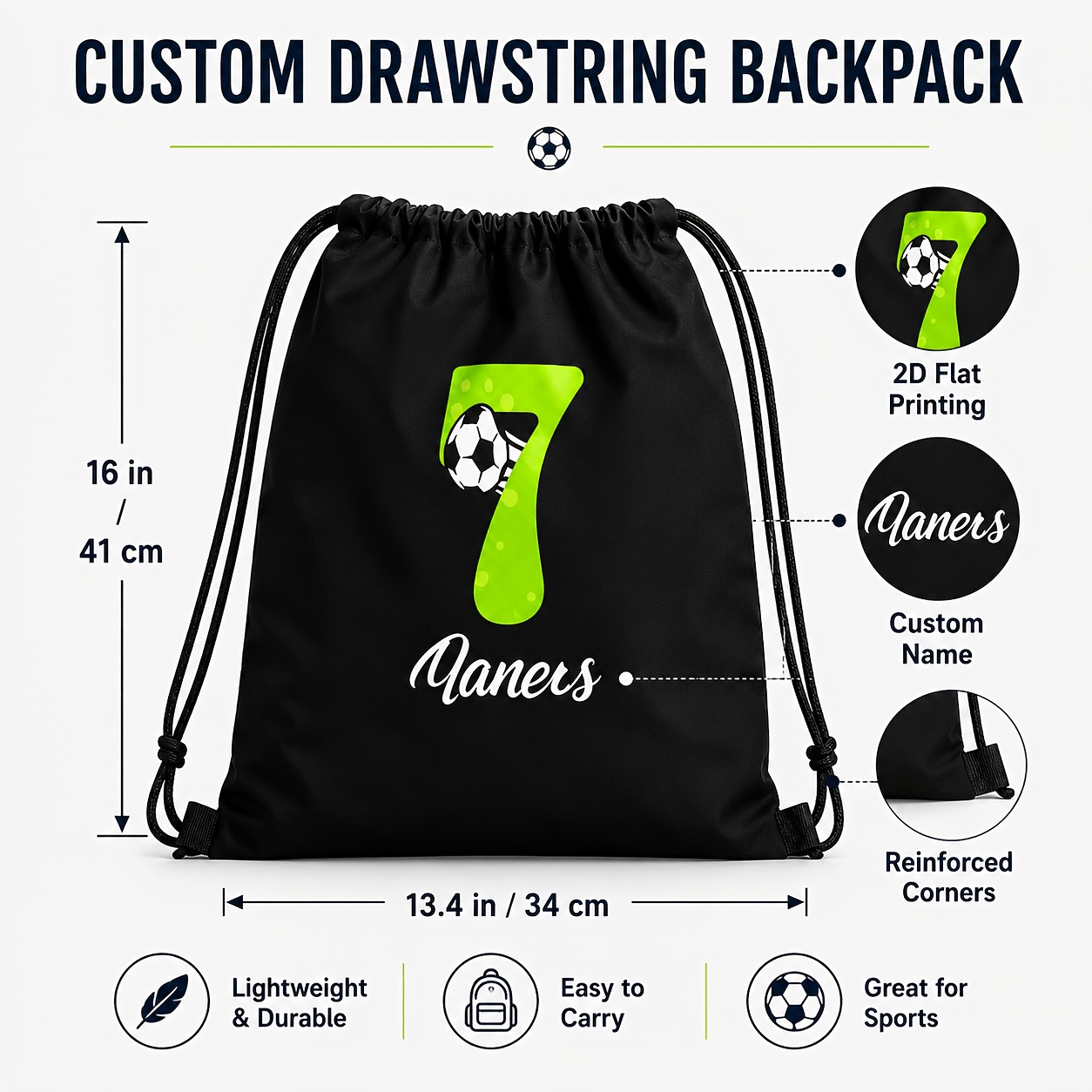 TEMU Solid Color Soccer Drawstring Bag, Large Capacity High Quality, , Creative Print, Sports Training Backpack, Halloween Gift