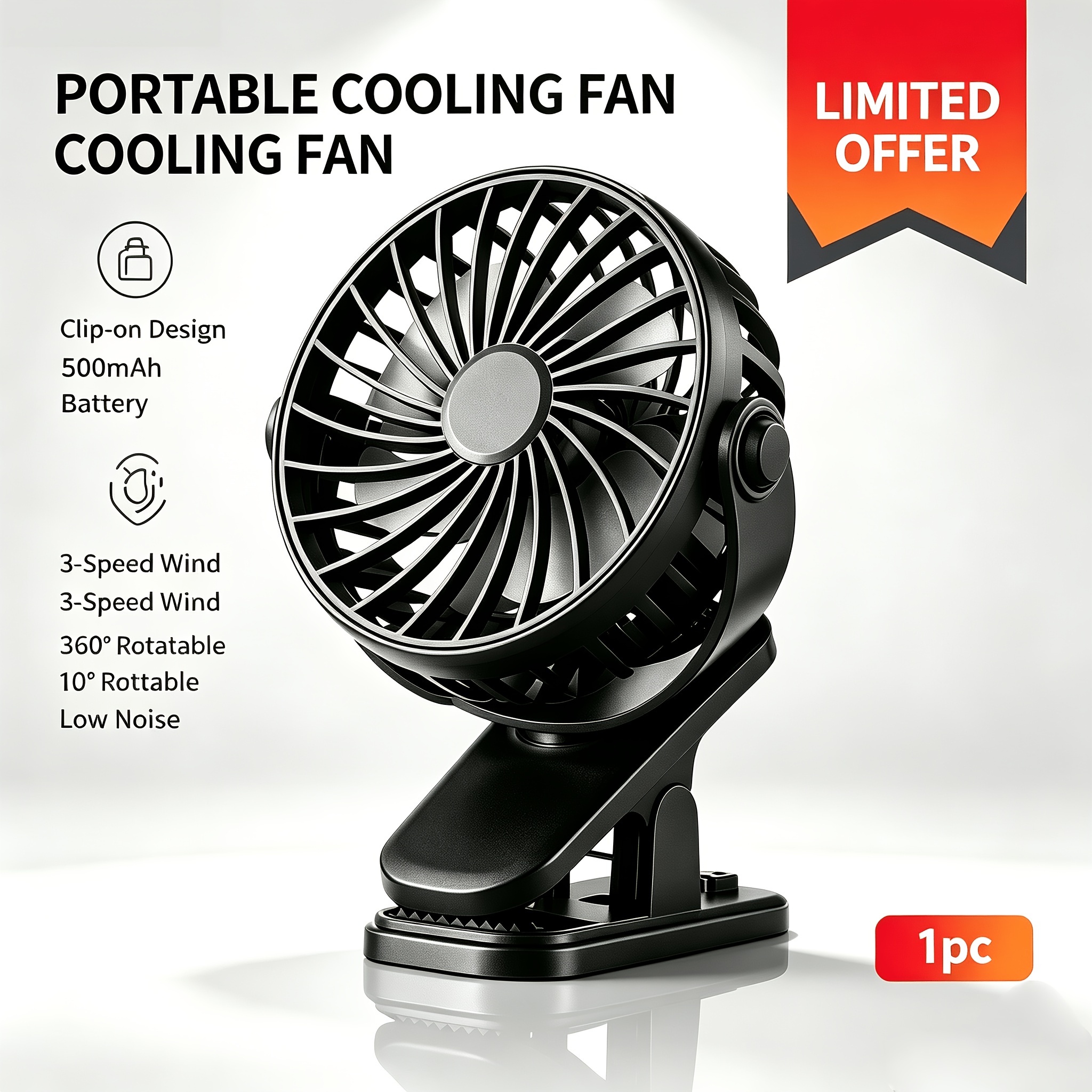 TEMU Portable Mini Clip Fan For Cycling, Attached To Backpacks Or Strollers, Three- And Quiet Airflow, 500mah Battery With Soft Night Light And