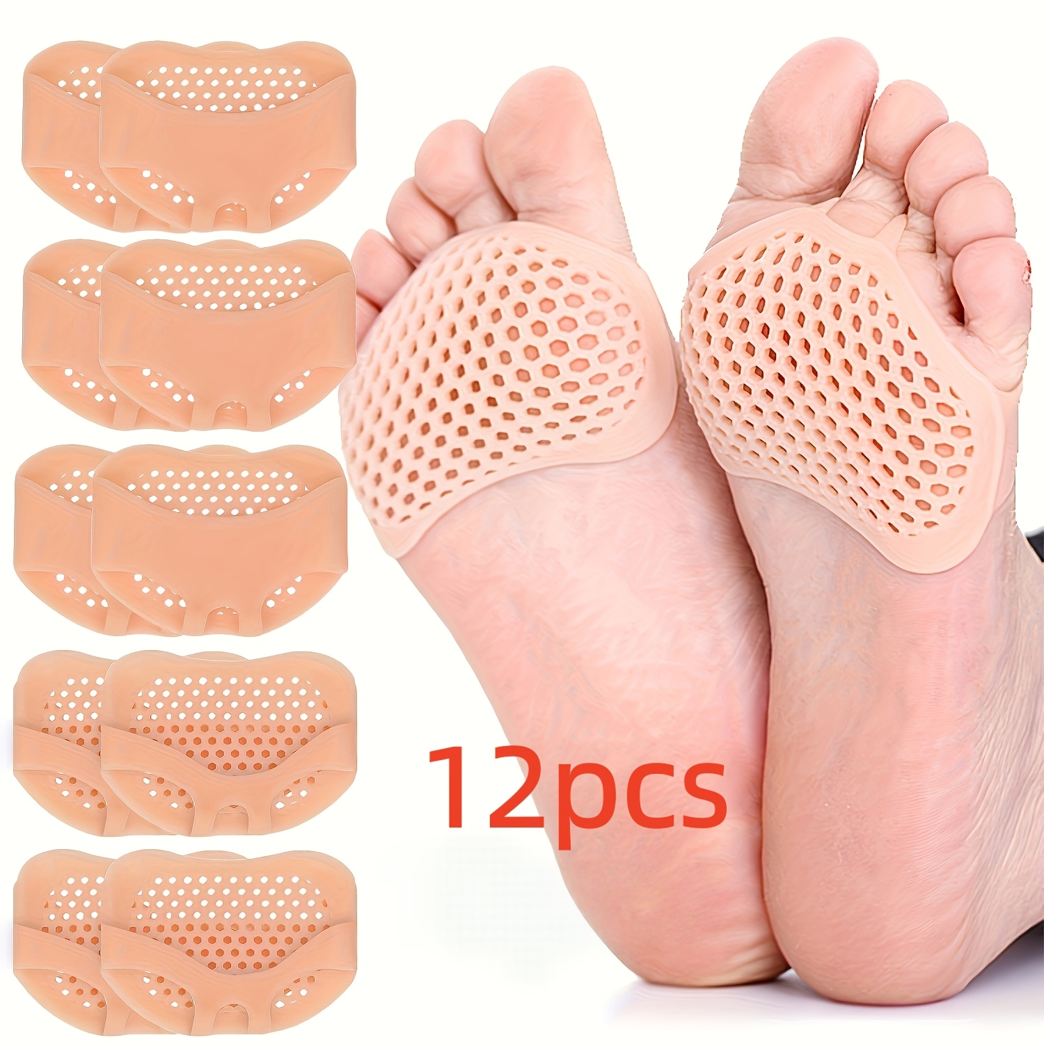 TEMU 12pcs Gel Foot Pads, Prevention And Foot Care, Unisex Metatarsal Pads, Pads, Toe Pads For Women's Shoes, Heel Cushions For Women, Forefoot