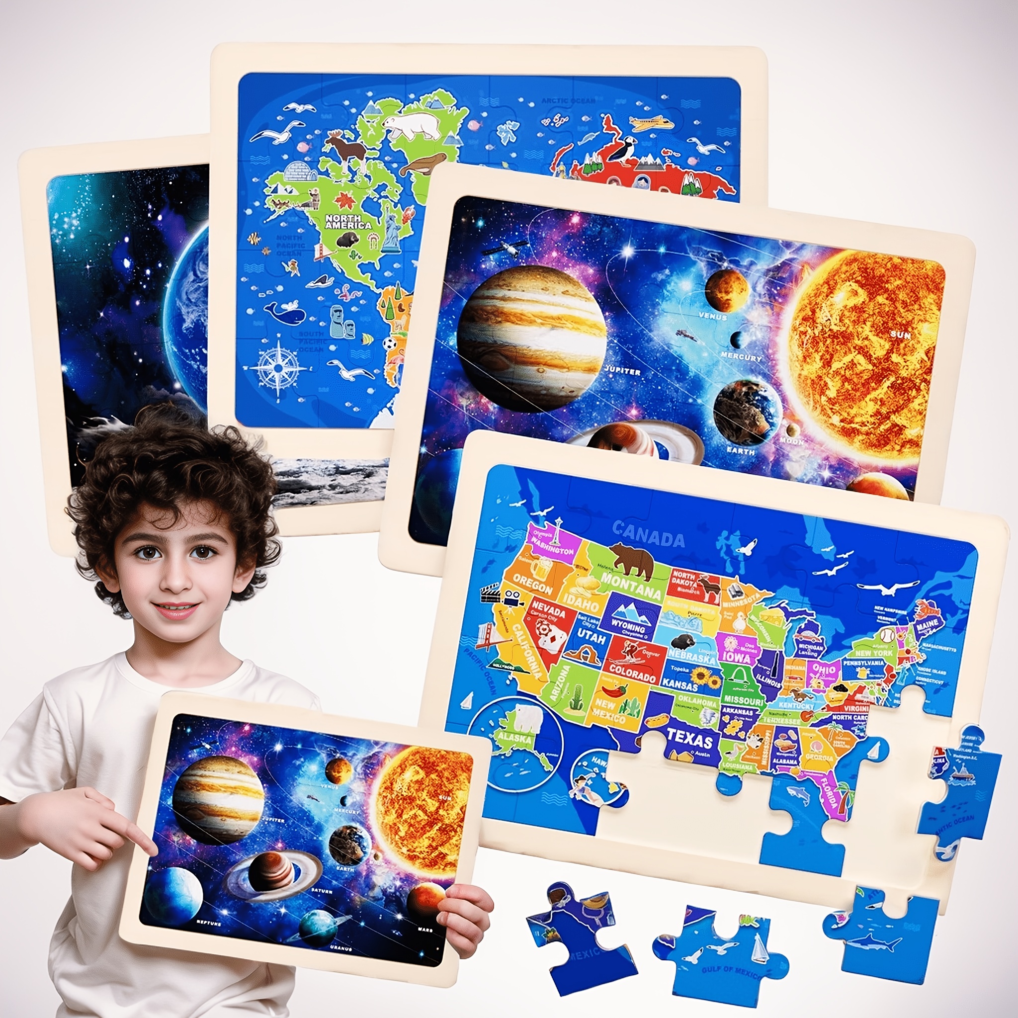 

24pcs Of Geography Wooden Puzzle, 4 Different Geography Themed Puzzle Games, Suitable For Preschool Education Toys For Children Aged 3, 4, 5, And 6, Boys And Girlsbirthday And New Year Party Gifts