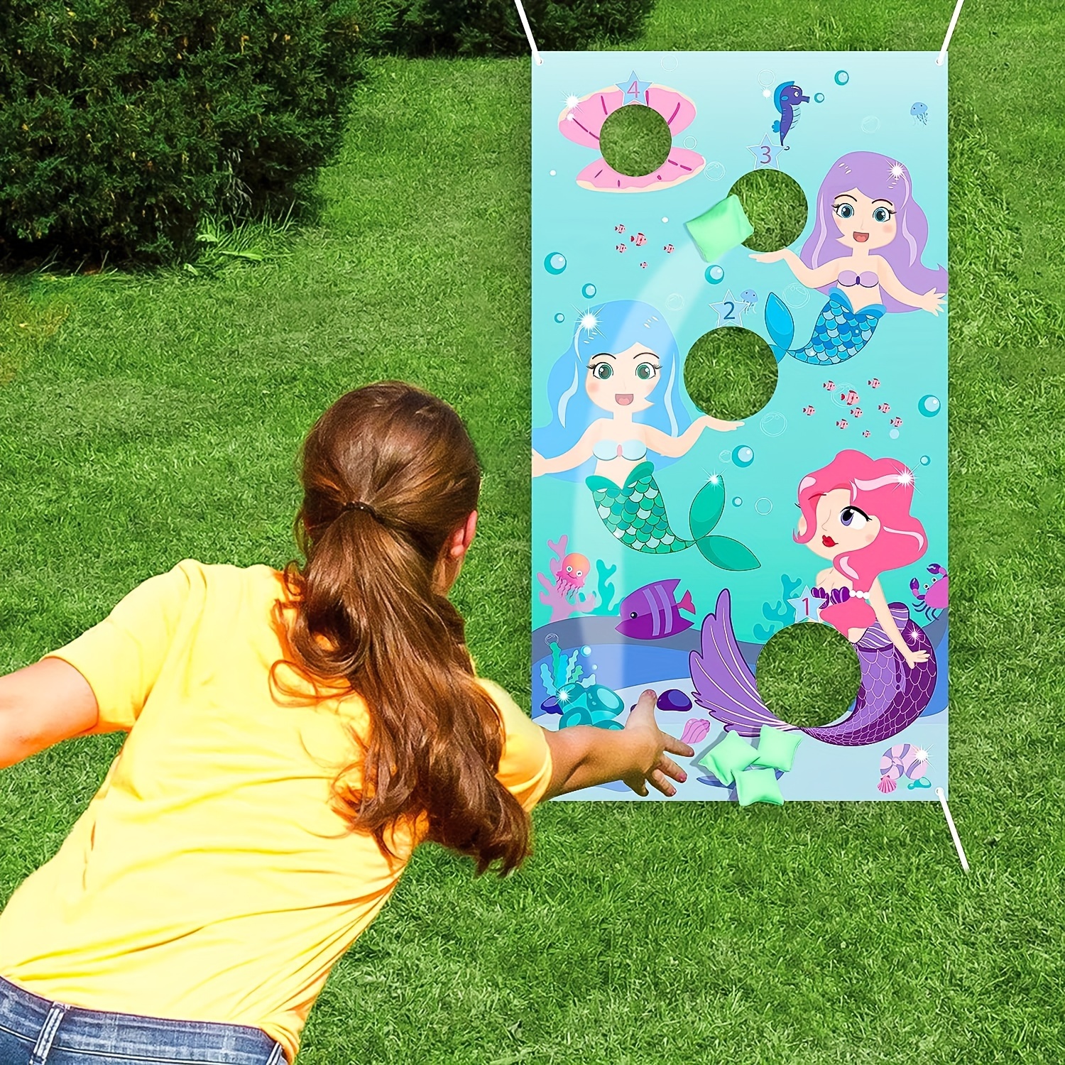 

Mermaid Throwing Game With 3 Bean Bags, Carnival Birthday Party Fun Game, Ocean Theme Party Decoration Mermaid Banner, Outdoor Garden Gifts And Supplies, Suitable For All Ages