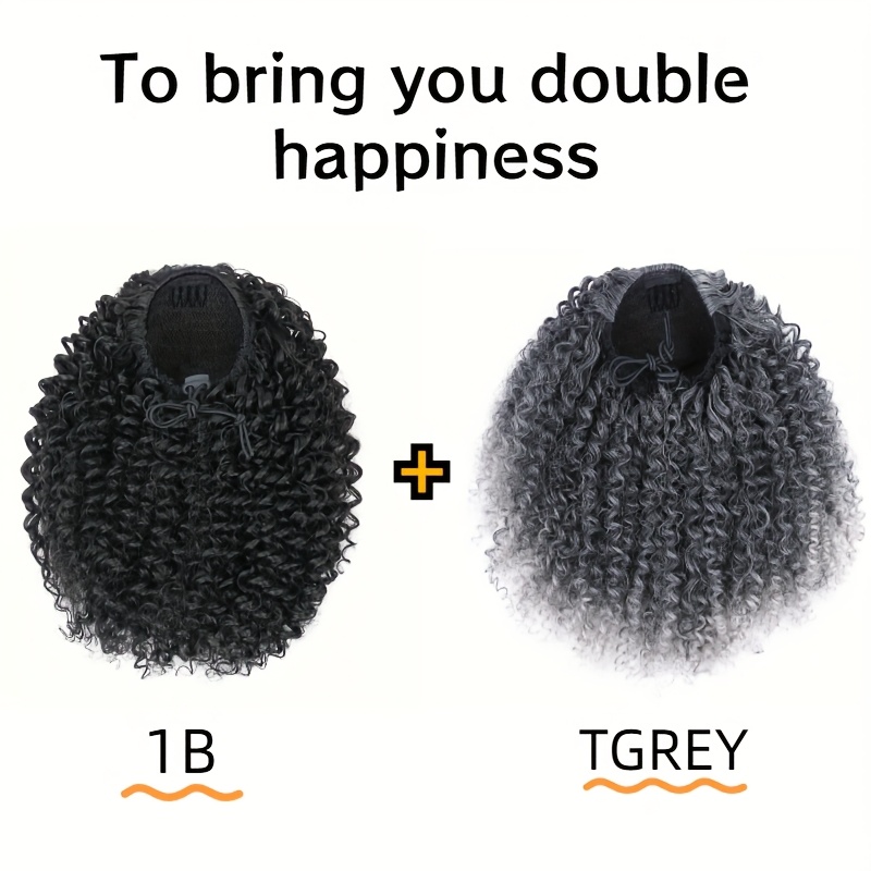 afro   ponytail 10inch short ponytail extension 1b tgrey 2pcs drawstring ponytail for women synthetic hairpieces   curls afro puff ponytail extensions details 12