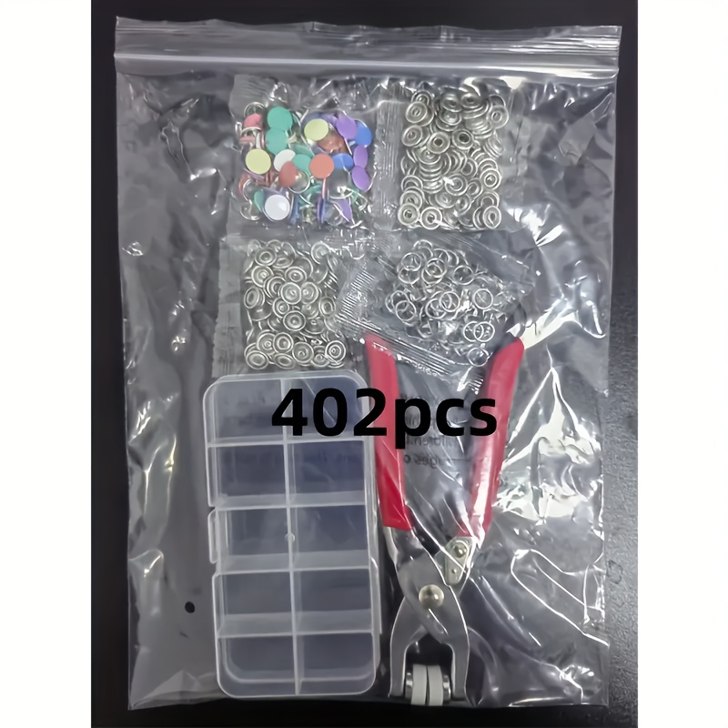 Image of 402pcs Button Kit With Manual Pliers, Colors, Used For Sewing, Handicrafts, Bags, Clothes, Hats - Metal Quick Fastening Fasteners, Sewing Supplies With Storage Box