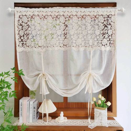 item picture 1 panel luxury embroidery balloon curtains imitation linen material stitching design farmhouse curtains for kitchen window decoration adjustable height french decorative window screen