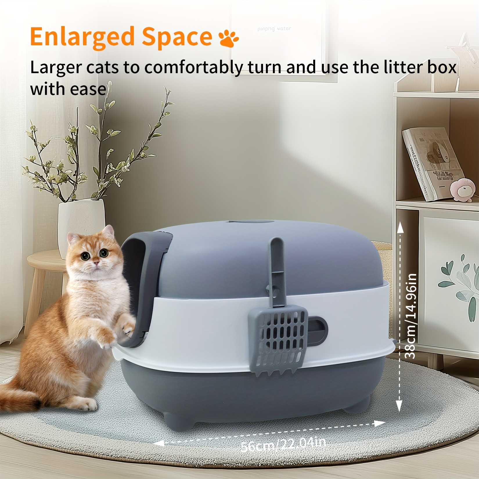 Litieră spațioasă pentru pisici, concepută pentru a preveni stropirea, complet acoperită, anti-miros, potrivită atât pentru pisici mari, cât și pentru pisici mici, cu o capacitate de 15Kg