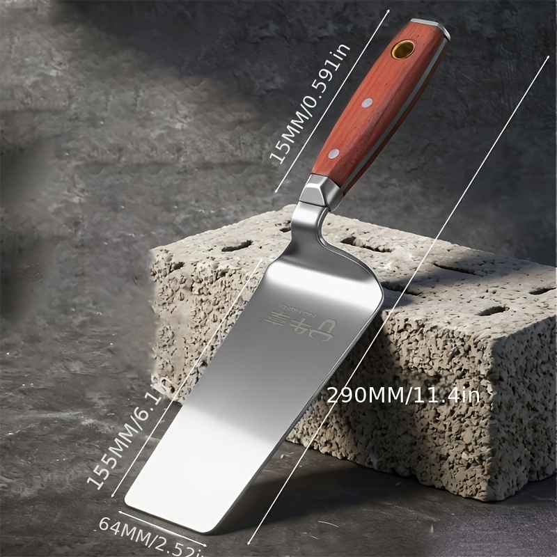 TEMU Stainless Steel Brick Trowel With Solid Wood Handle, Heavy-duty Pointed/flat/round Tip Masonry Trowel For Construction, Bricklaying & Plastering