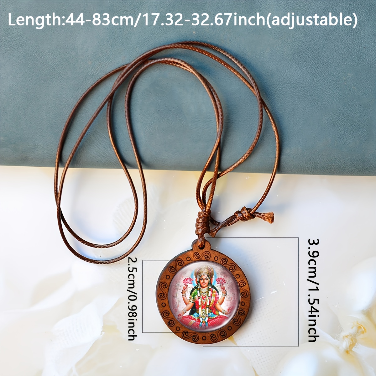 Handcrafted Indian Goddess Pendant Necklace, Wood Material