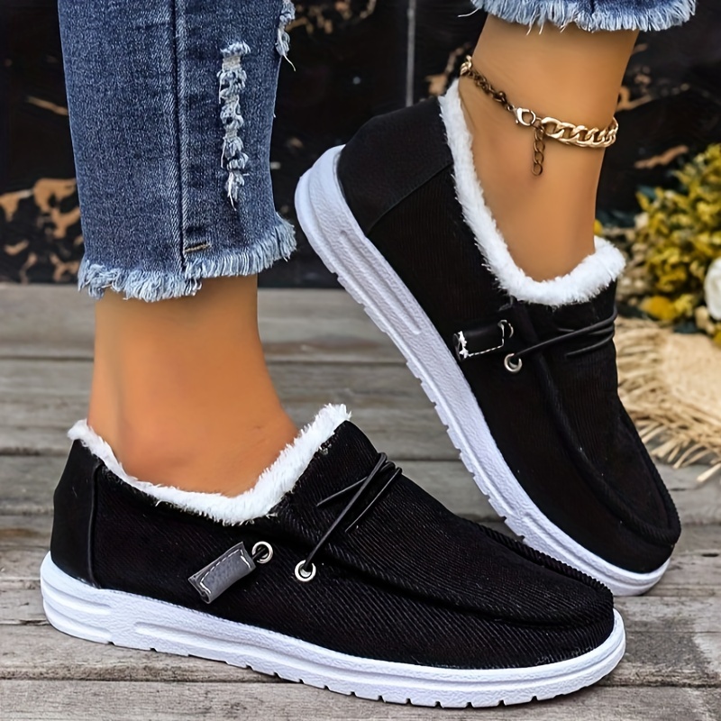 

Women's Winter Casual Sneakers, Plus Size Plush Lined Flat Shoes With Rubber Outsole